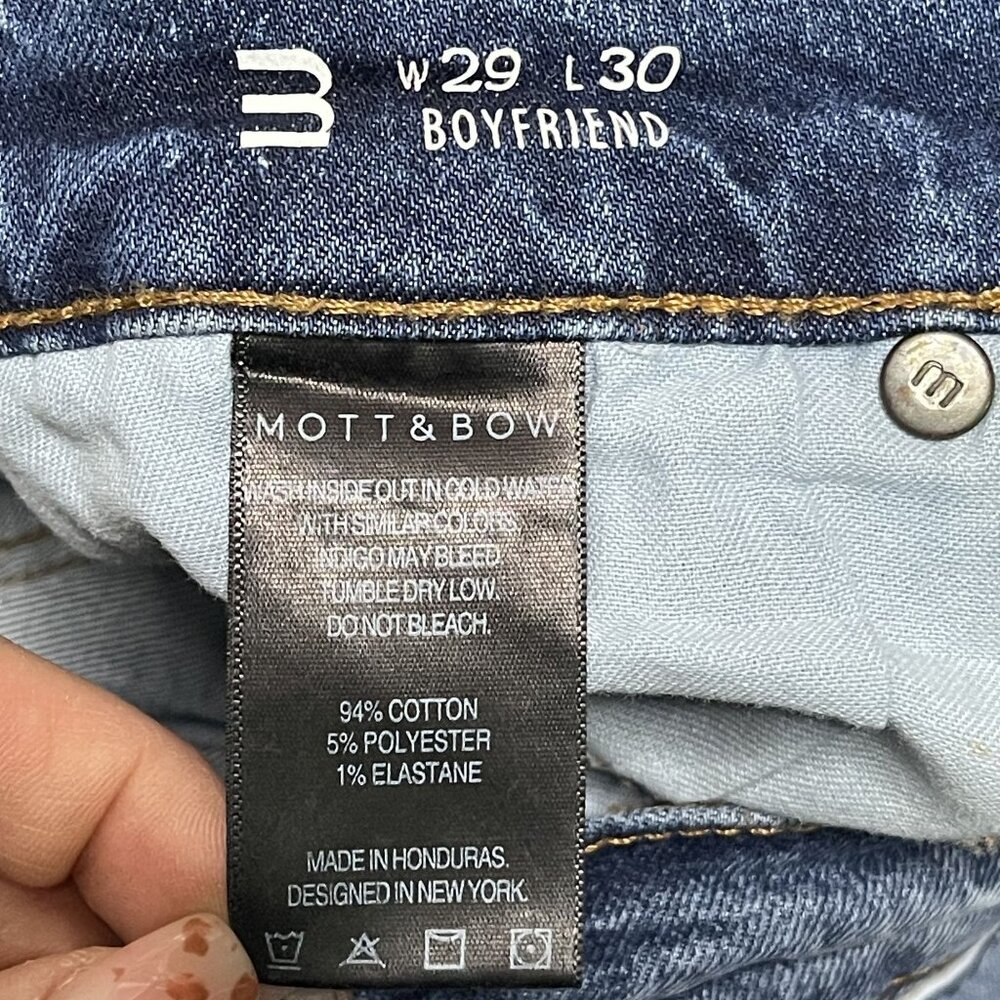Mott & Bow Boyfriend Jeans W29 L30 Distressed Denim Blue Stretch Cotton Blend - Picture 3 of 5